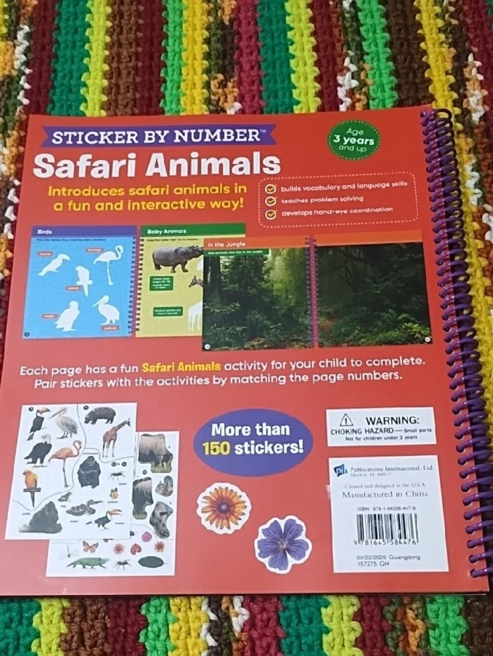 Safari Animals Sticker-by-Number Activity Book - Orange New. Age 3 And Up.
